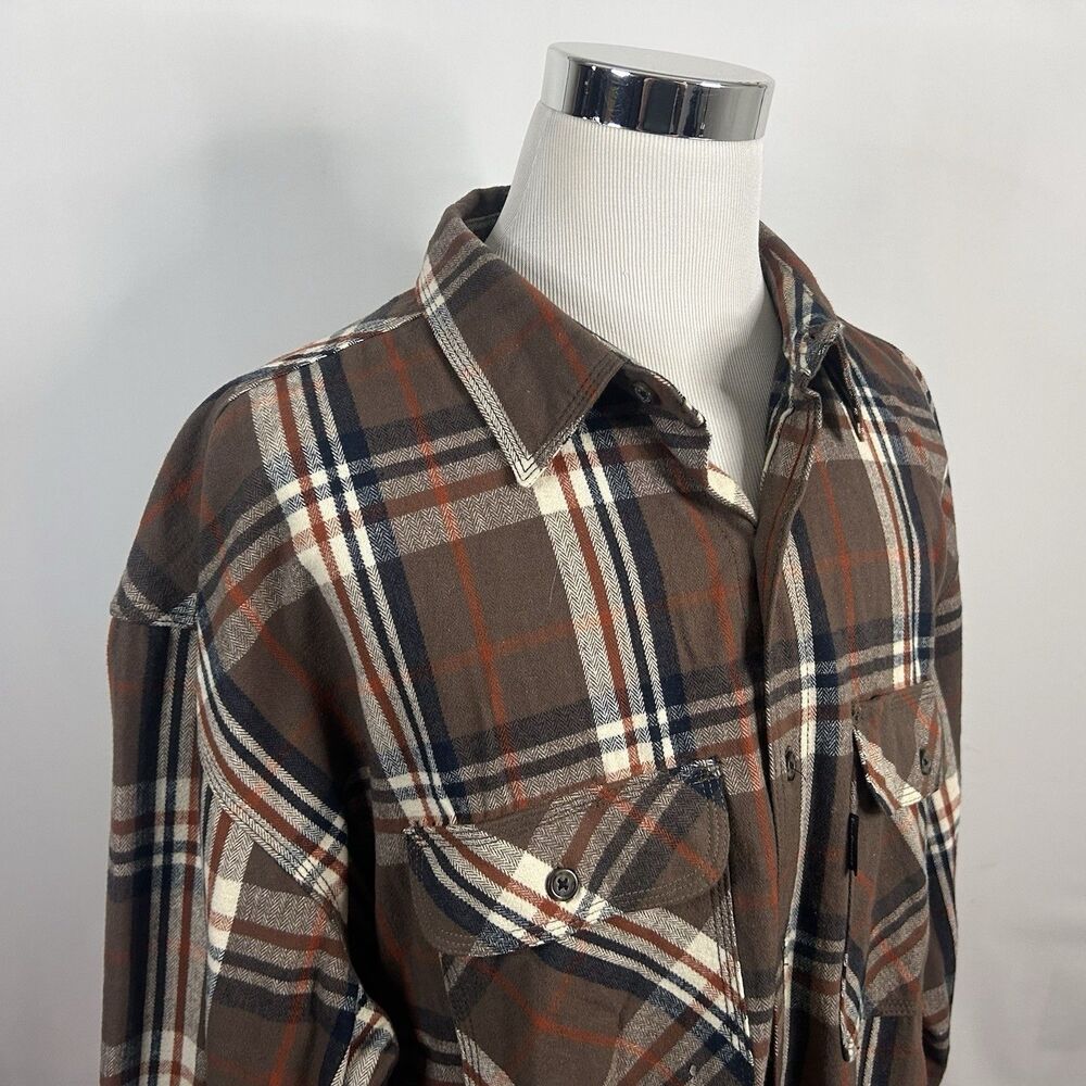 Five Brother 3XLT Tall Heavy Cotton Flannel Work Shirt Brown Orange Plaid Casual